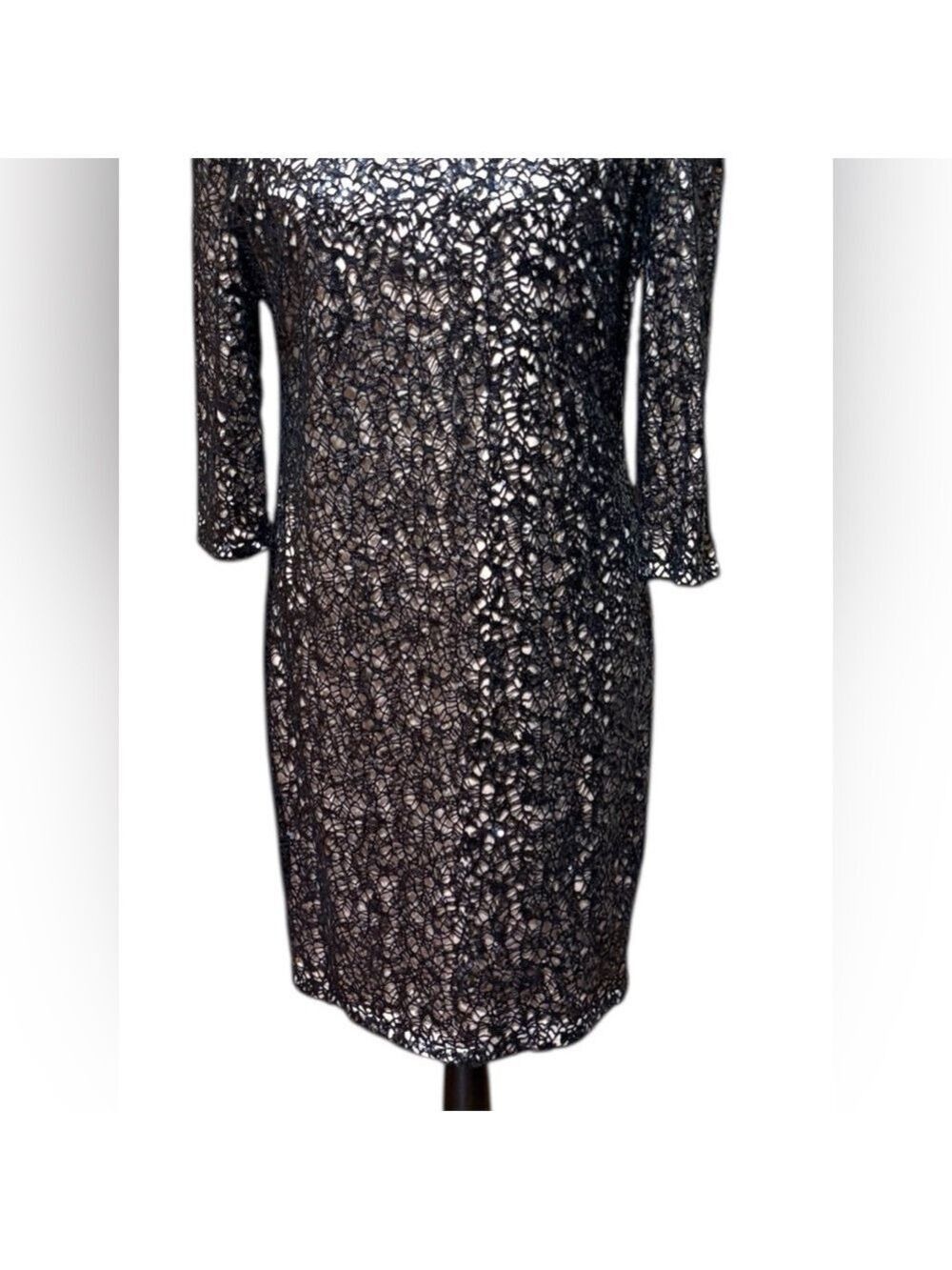 Aidan Maddox-Size 14 Black/Nude Sequined Mini Cocktail Dress. Back zip. Like new - Picture 12 of 15